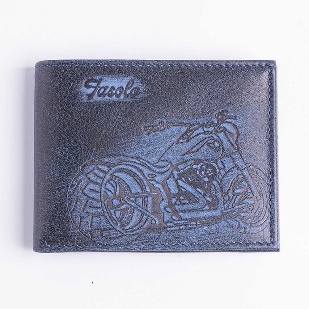 Carteira de Couro Masculina Vintage Motorcycle - K784-222 - Anil