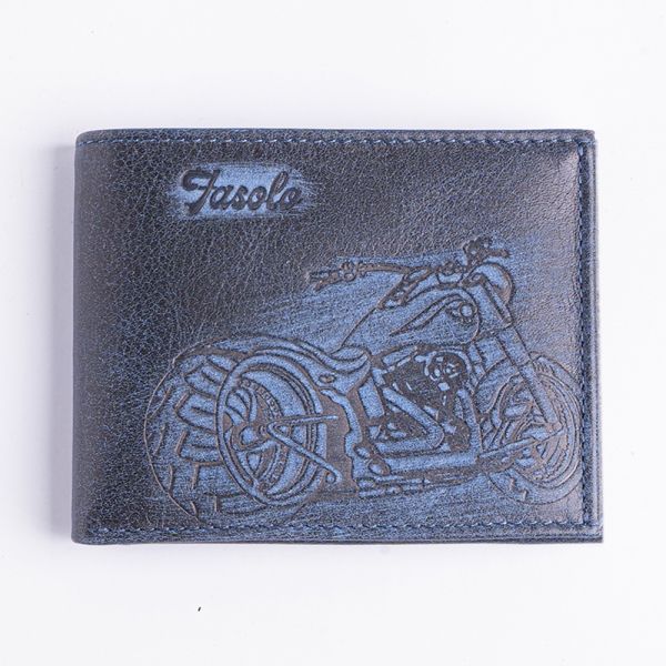Carteira de Couro Masculina Vintage Motorcycle - K784-222 - Anil