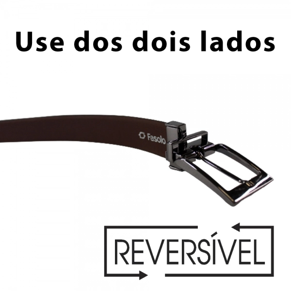 CINTO  DE COURO REVERSÍVEL DUPLA FACE FASOLO G396-161 - PRETO / CAFÉ
