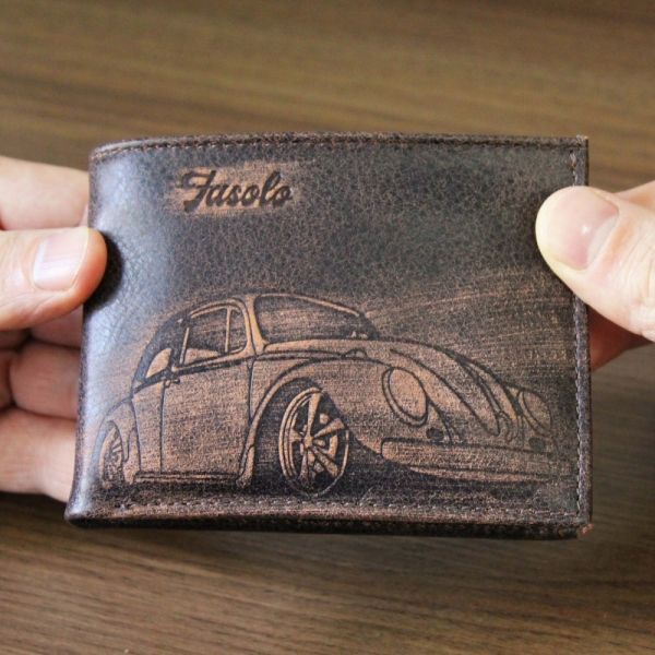 Carteira de Couro Masculina Vintage Carro - K783-222 - Laranja