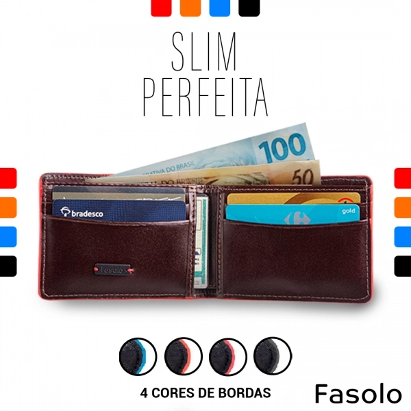 Carteira de Couro Fasolo Borda Personalizada K752-042 - Preto