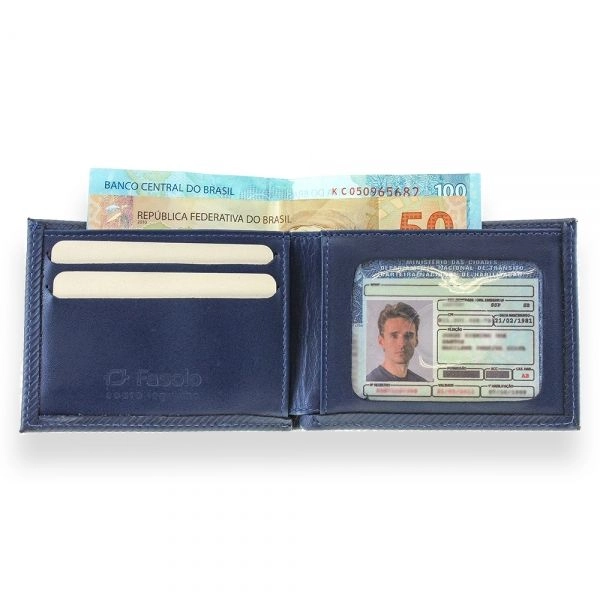 Carteira de Couro Masculina Soft Risque k718-037 - Anil