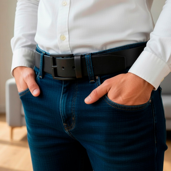 CINTO ANTIALERGICO E ANTIDETECTOR DE METAIS EM COURO FASOLO - Preto