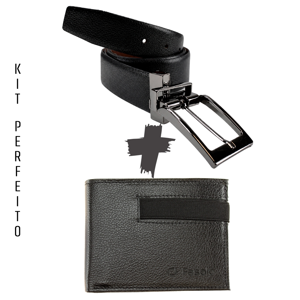 KIT MASCULINO CARTEIRA + CINTO DUPLA FACE AJUSTÁVEL