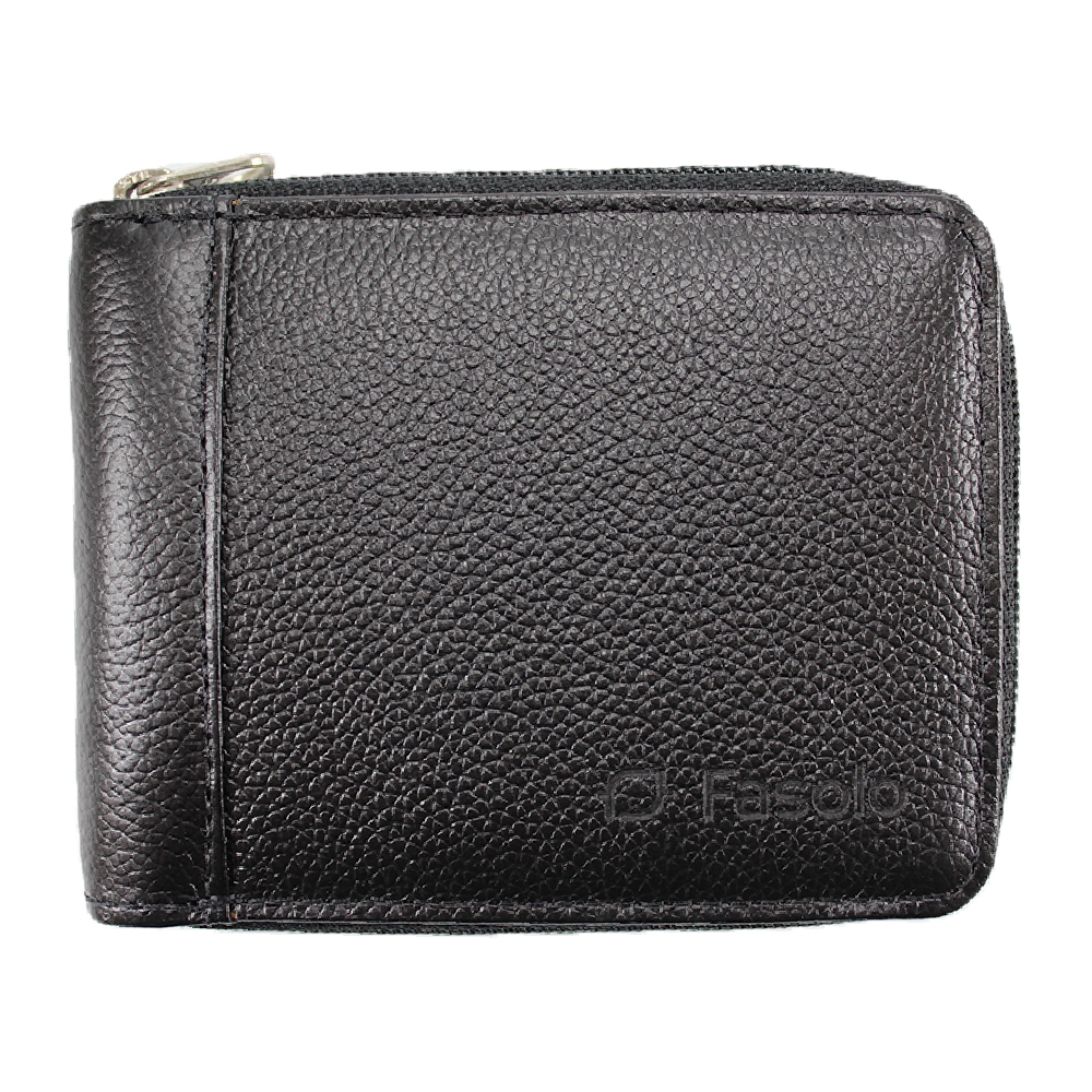 Carteira de Couro Fasolo Com Zíper Capretto H014-143 - Preto