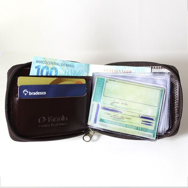 Carteira de Couro Fasolo com Zíper - K797-042 - Café
