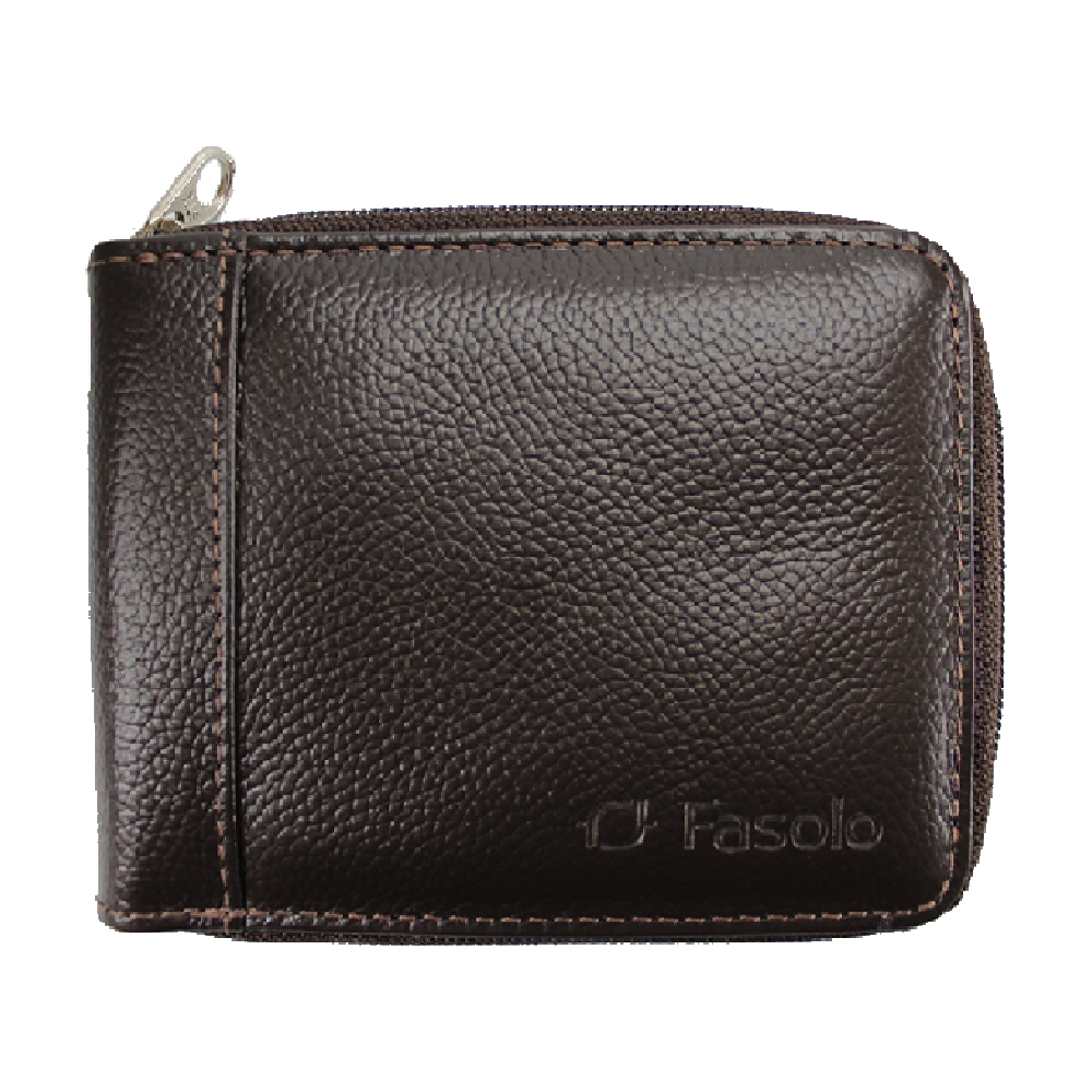 Carteira de Couro Fasolo Com Zíper Capretto H014-143 - Café