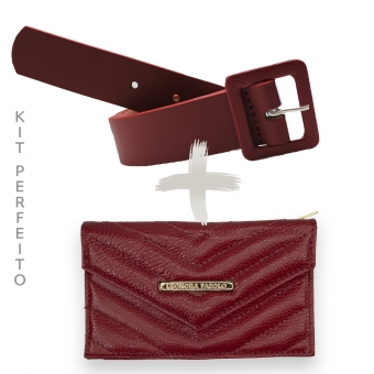 KIT FEMININO CINTO + CARTEIRA VERMELHA