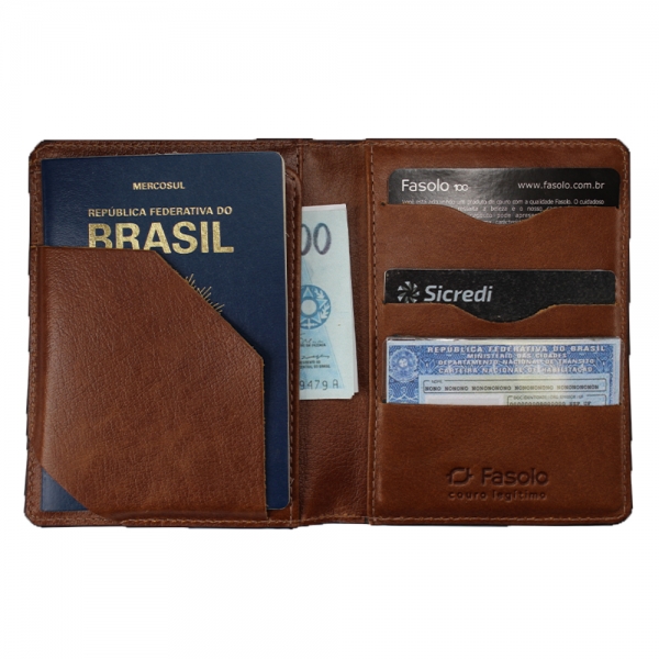 Porta Passaporte 100% Couro Fasolo U667-340 - Whisky