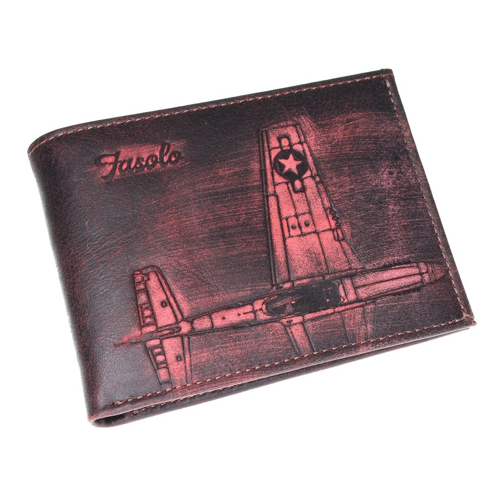 Carteira de Couro Fasolo Vintage Airplane k755-222 - Vermelho
