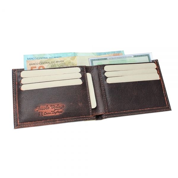 Carteira de Couro Masculina Vintage Moto - K737-222 - Laranja