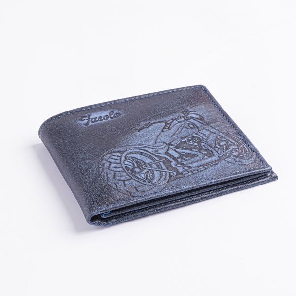 Carteira de Couro Masculina Vintage Motorcycle - K784-222 - Anil