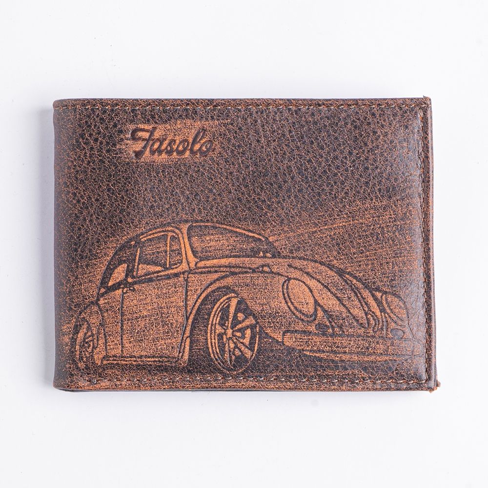 Carteira de Couro Masculina Vintage Carro - K783-222 - Laranja