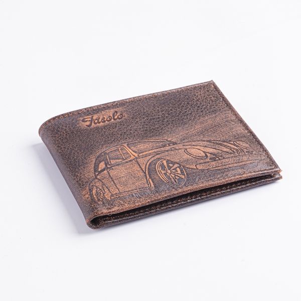 Carteira de Couro Masculina Vintage Carro - K783-222 - Laranja
