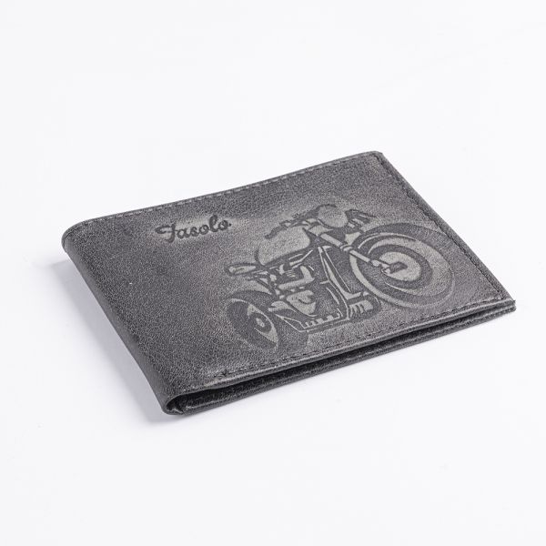Carteira de Couro Masculina Vintage Moto - K737-222 - Chumbo